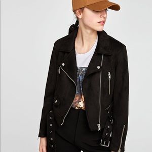 Zara Black Faux Suede Biker/Moto Jacket
